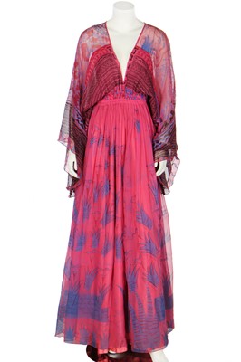Lot 140 - A Zandra Rhodes 'Field of Lilies' printed chiffon dress, 'Butterfly' no.15, 1974
