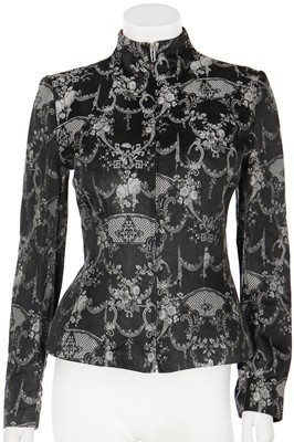 Lot 200 - An Alexander McQueen en grisaille wool-silk blend jacket, 'Joan' collection, Autumn-Winter 1998
