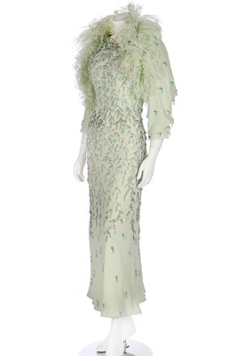 Lot 113 - A Douglas Darnell embellished seafoam-green crêpe evening gown, late 1960s