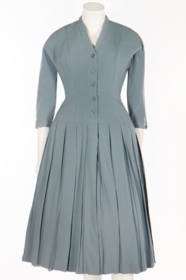 Lot 81 - A Christian Dior London dusky-blue wool day dress, circa 1955