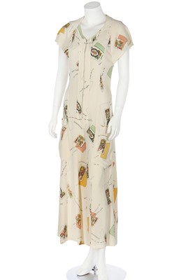 Lot 125 - An Alice Pollock Tarot-card printed ivory moss crêpe jumpsuit,  late 1960s-early 70s