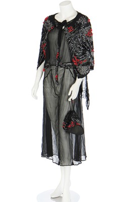 Lot 44 - A beaded black chiffon evening ensemble, 1920s and later altered