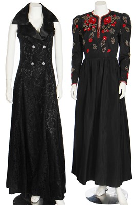 Lot 170 - A group of black evening wear with embellishments in shades of silver, red and gold, 1970s