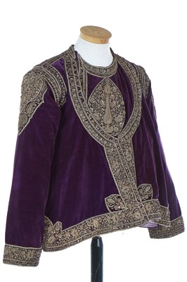 Lot 256 - A men's purple velvet angarkha jacket, Indian, circa 1900