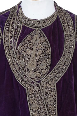 Lot 256 - A men's purple velvet angarkha jacket, Indian, circa 1900