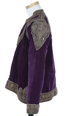 Lot 256 - A men's purple velvet angarkha jacket, Indian, circa 1900