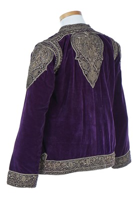 Lot 256 - A men's purple velvet angarkha jacket, Indian, circa 1900