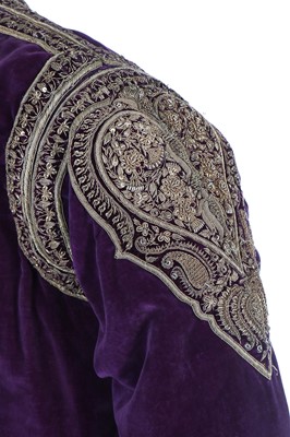 Lot 256 - A men's purple velvet angarkha jacket, Indian, circa 1900