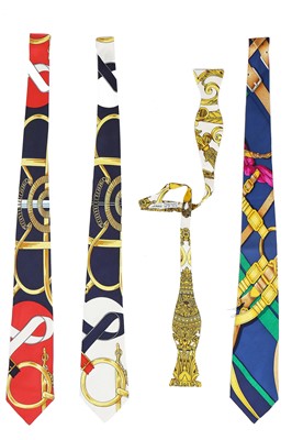 Lot 93 - Three Hermès printed silk ties, 1980s-90s
