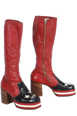 Lot 99 - A pair of men's 'star spangled banner' leather platform boots, 1970s