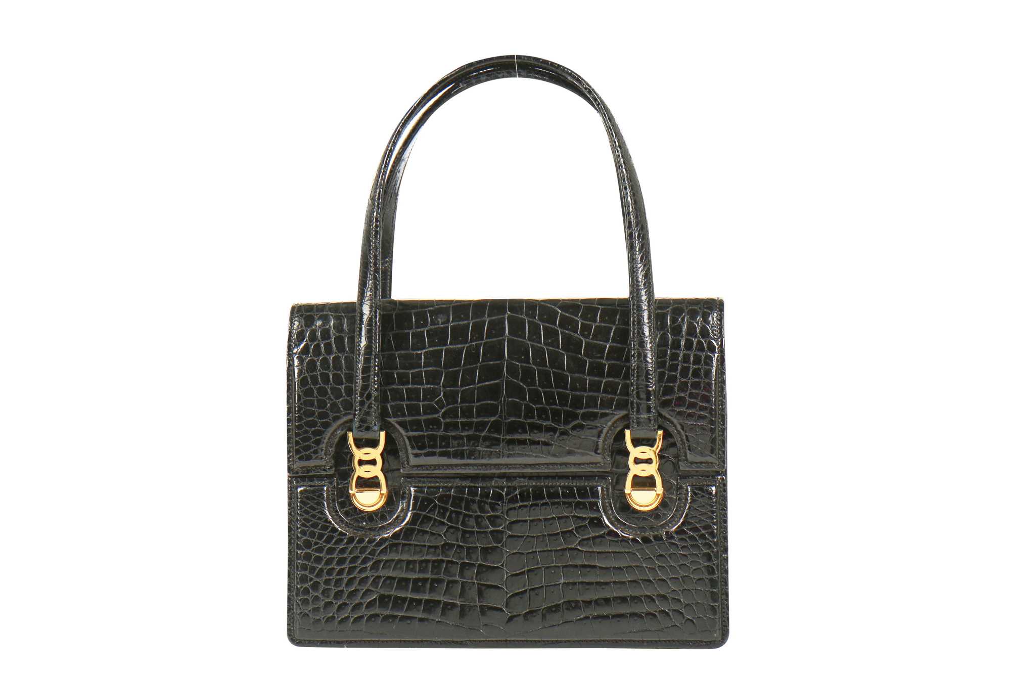Lot 2 - A Gucci black crocodile handbag, 1960s