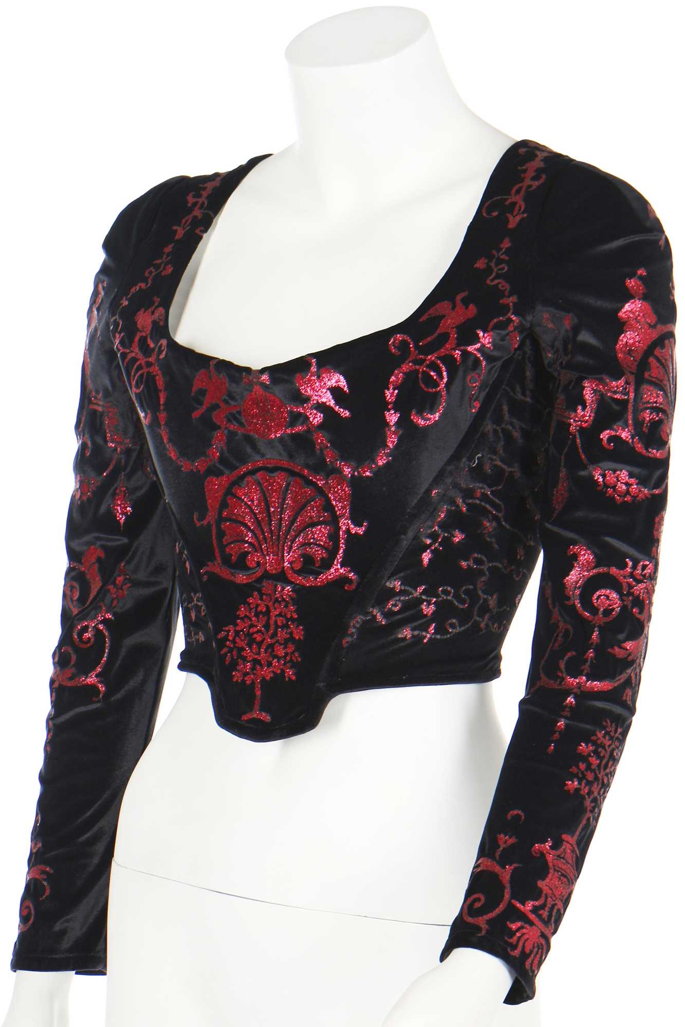 Lot 204 - A Vivienne Westwood metallic-stencilled velvet corset, 'Salon' collection, Spring-Summer 1992