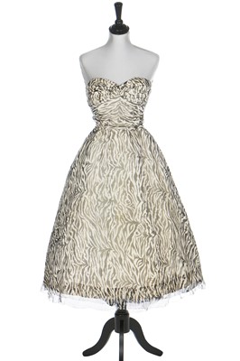 Lot 78 - A Jacques Fath zebra-stripe printed chiffon cocktail dress, mid 1950s