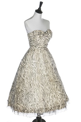 Lot 78 - A Jacques Fath zebra-stripe printed chiffon cocktail dress, mid 1950s