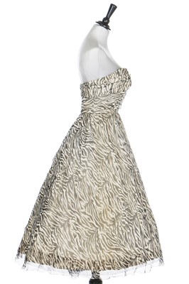 Lot 78 - A Jacques Fath zebra-stripe printed chiffon cocktail dress, mid 1950s