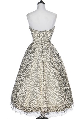 Lot 78 - A Jacques Fath zebra-stripe printed chiffon cocktail dress, mid 1950s