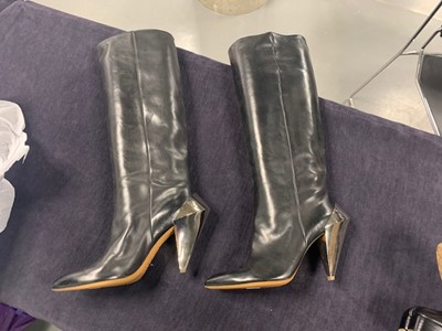 Lot 239 - A pair of Martin Margiela black leather boots with chrome metal heels, 2000s