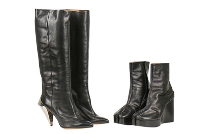 Lot 239 - A pair of Martin Margiela black leather boots with chrome metal heels, 2000s