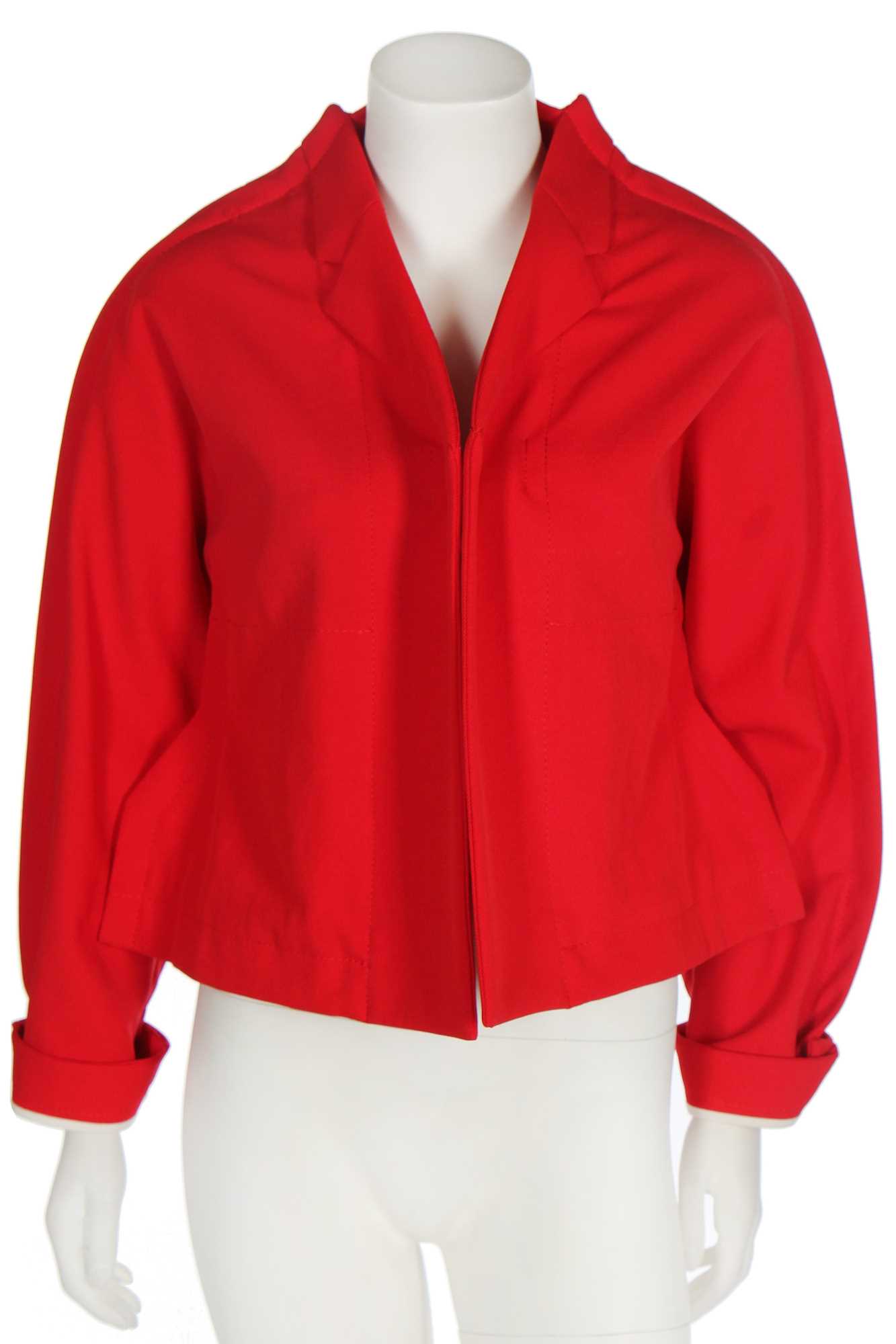 Lot 69 - A Comme des Garçons red cotton-blend jacket, 'Flat' or '2D' collection, Autumn-Winter 2012-13