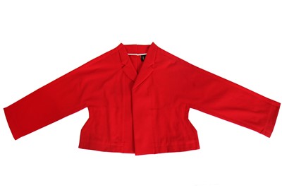 Lot 69 - A Comme des Garçons red cotton-blend jacket, 'Flat' or '2D' collection, Autumn-Winter 2012-13