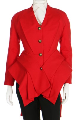 Lot 248 - A Christian Dior by John Galliano haute couture scarlet redingote ensemble, 'Cabine Fever' collection, Autumn-Winter 2009-10