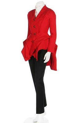 Lot 248 - A Christian Dior by John Galliano haute couture scarlet redingote ensemble, 'Cabine Fever' collection, Autumn-Winter 2009-10