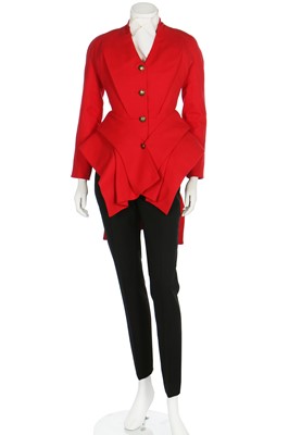 Lot 248 - A Christian Dior by John Galliano haute couture scarlet redingote ensemble, 'Cabine Fever' collection, Autumn-Winter 2009-10