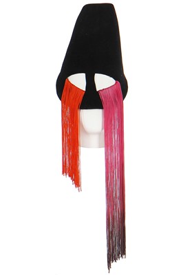 Lot 140 - A Stephen Jones for Jean Paul Gaultier black felt masked-hat, Spring-Summer 1984 collections