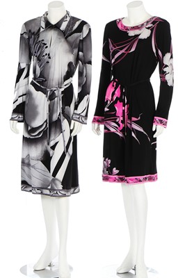 Lot 155 - Two Leonard printed silk-jersey dresses with tie-belts, 1980s