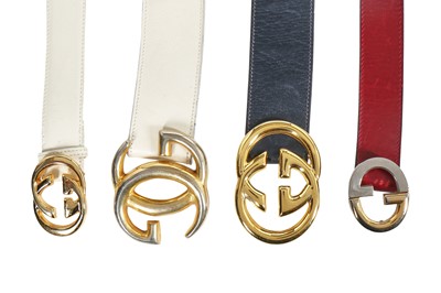 Lot 39 - Four Gucci leather belts with gilt double 'G' buckles, 1970s-80s