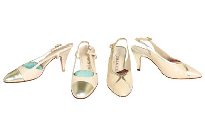 Lot 21 - Four pairs of Chanel leather shoes, 1980s
