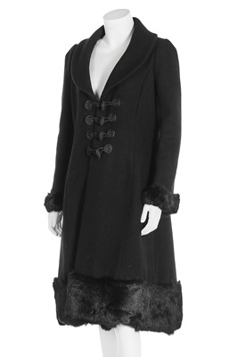 Lot 182 - A Biba fur-trimmed black wool coat, circa 1969