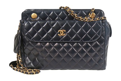 Lot 3 - A Chanel navy quilted lambskin bag, 1980s
