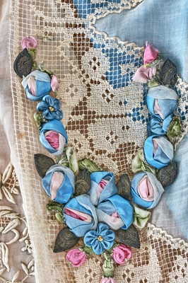 Lot 220 - A rare Boué Soeurs sky-blue silk-taffeta Robe de Style, model 'Pastel', Spring-Summer 1928