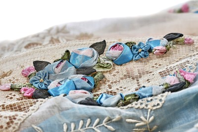 Lot 220 - A rare Boué Soeurs sky-blue silk-taffeta Robe de Style, model 'Pastel', Spring-Summer 1928