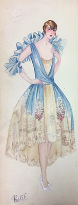 Lot 220 - A rare Boué Soeurs sky-blue silk-taffeta Robe de Style, model 'Pastel', Spring-Summer 1928