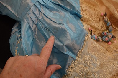 Lot 220 - A rare Boué Soeurs sky-blue silk-taffeta Robe de Style, model 'Pastel', Spring-Summer 1928