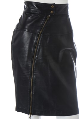 Lot 124 - Two Azzedine Alaïa black leather skirts, 1980s-early 1990s