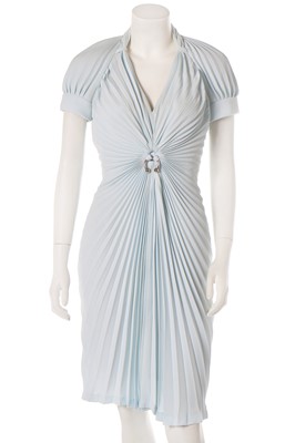 Lot 123 - A Thierry Mugler ice-blue pleated polyester dress, probably Spring-Summer 1994