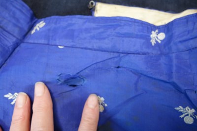 Lot 240 - A gown of aniline-dyed purple silk damask,  early 1870s