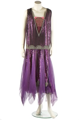 Lot 64 - A fine and rare Paul Poiret purple sequined evening dress, 1928