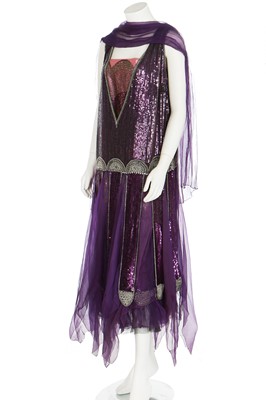 Lot 64 - A fine and rare Paul Poiret purple sequined evening dress, 1928
