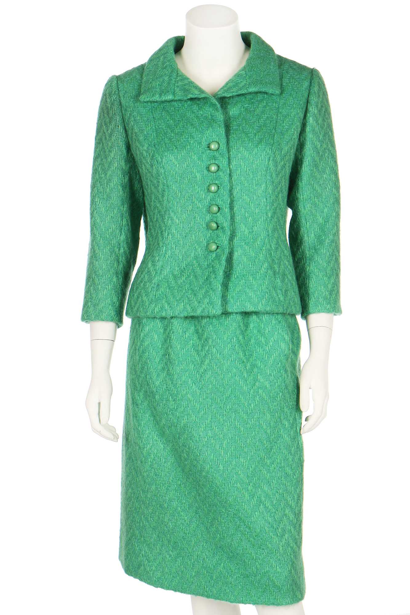 Lot 88 - A Balenciaga couture jade-green tweed suit, Autumn-Winter 1963-64
