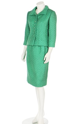 Lot 88 - A Balenciaga couture jade-green tweed suit, Autumn-Winter 1963-64