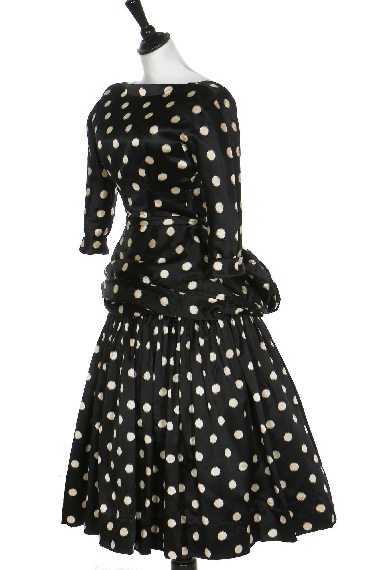 Lot 76 - A fine Balenciaga couture polka-dot satin dinner dress, Model 103, Autumn-Winter 1953