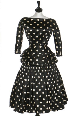 Lot 76 - A fine Balenciaga couture polka-dot satin dinner dress, Model 103, Autumn-Winter 1953