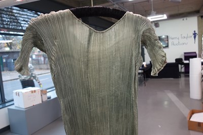 Lot 57 - A Mariano Fortuny pale-aqua pleated silk Delphos gown, 1920-30