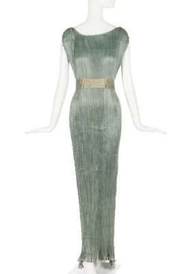 Lot 55 - A good Mariano Fortuny pale sea-green pleated silk Delphos gown, 1920-30