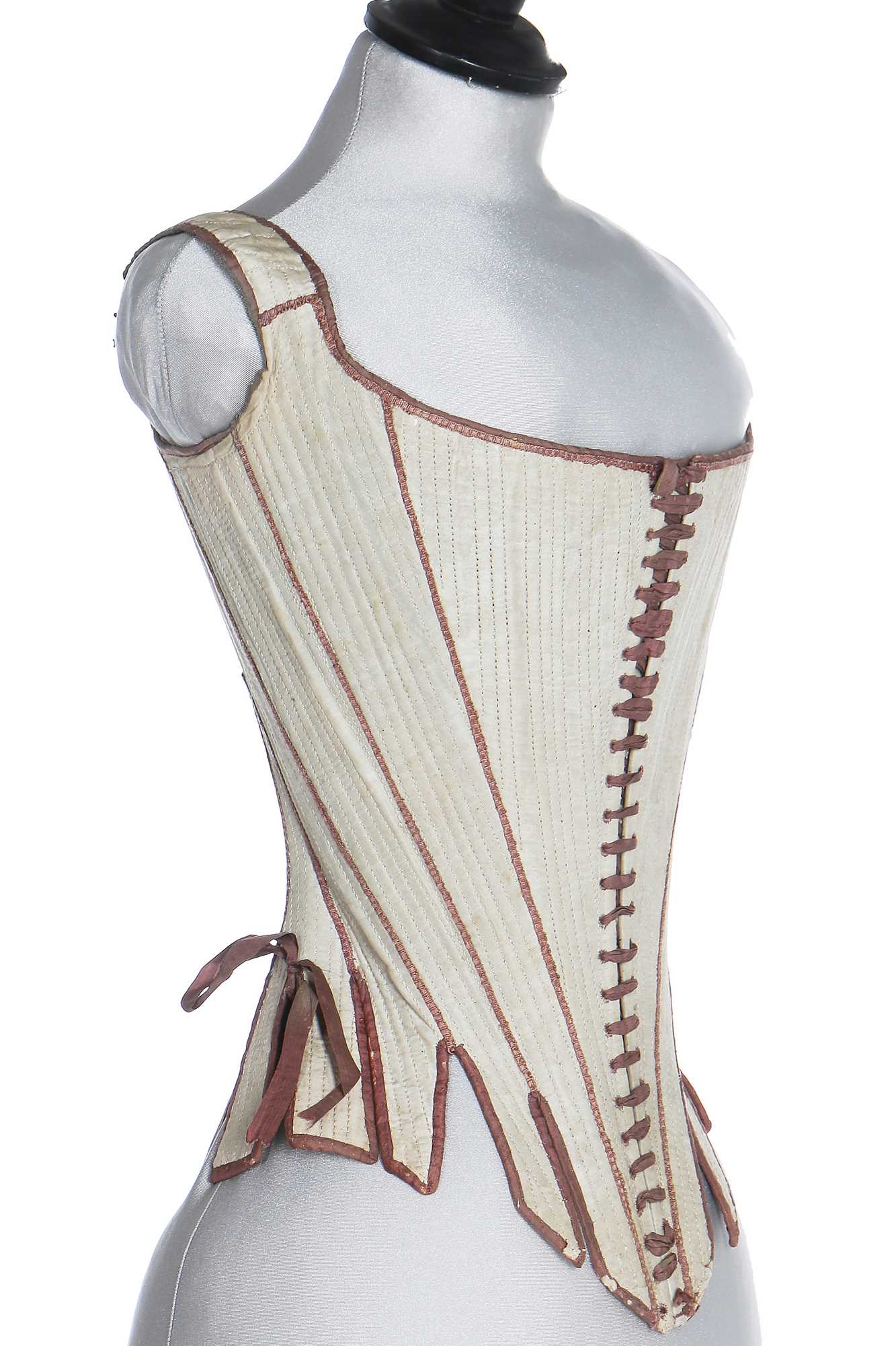 Lot 41 - A fine pair of moiré silk-covered stays, French, 1770-85