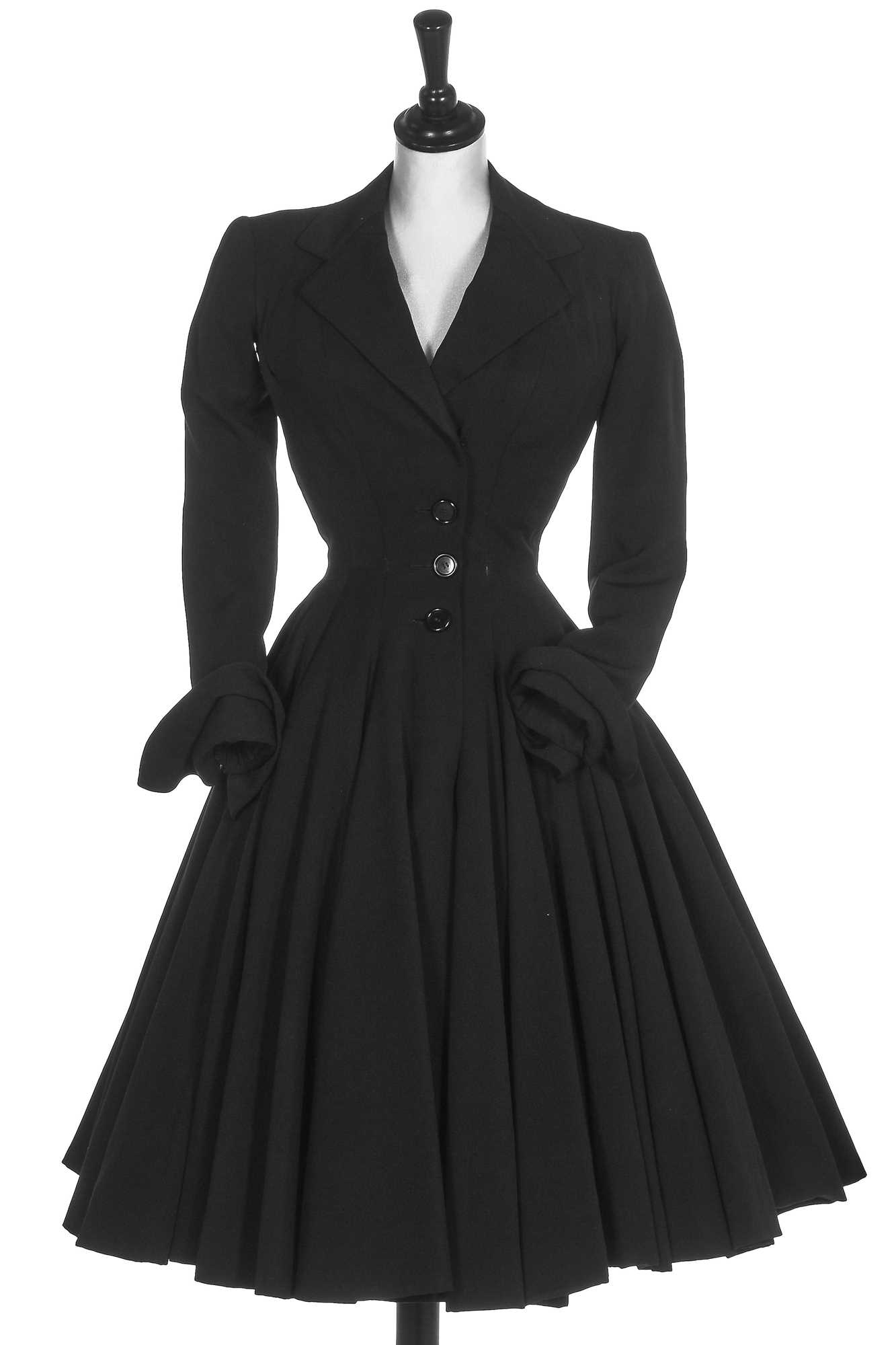 Lot 72 - A black wool coat dress, Dior, made under licence, American, circa 1947
